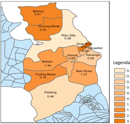 Gambar 1 Tingkat insidensi malaria di puskesmas di Kabupaten Bangka pada Juni  2007 sampai dengan Juli 2008