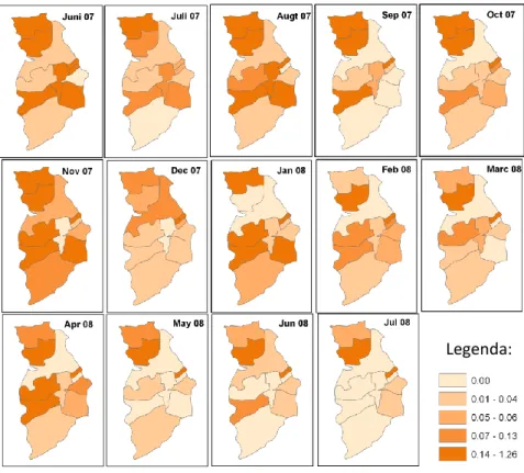 Gambar 4 Tingkat insidensi malaria pada balita di wilayah perlakuan dan kontrol. 