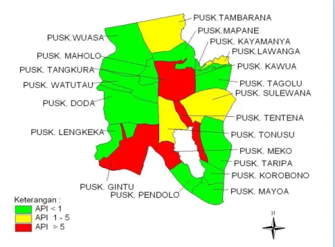 Gambar  3.4    Stratifikasi  Malaria  berdasarkan  API  Puskesmas di Kabupaten Poso Tahun 2014