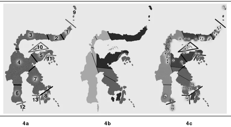 Gambar 4. Tiga Hipotesis Biogeografi Sulawesi dan Sekitarnya (Shekelle dan Leksono    