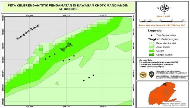 Gambar 6. Peta kelerengan KHDTK ULM Mandiangin 