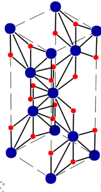 Gambar  2.4. Struktur  kristal brookite. Warna  merah  menunjukkan  atom  Ti  dan warna  merah  muda  menunjukkan  O  (Sumber:  Moellmann et  al., 2012).