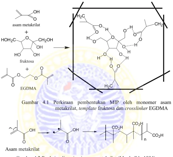 Gambar  4.1  Perkiraan  pembentukan  MIP  oleh  monomer  asam  metakrilat, template fruktosa dan crosslinker EGDMA 