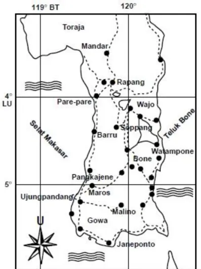 Gambar 7. Peta Wilayah Kerajaan Gowa dan Tallo  Sumber: sejarahakademik.blogspot.go.id 