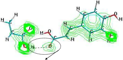 Gambar IV.2 Ilustrasi visual rapat muatan total pada interaksi asam kafeat dan  asam akrilat 