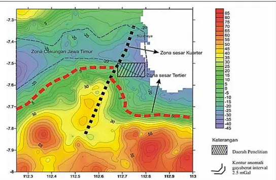 Gambar 4. Pola Struktur geologi regional berdasarkan anomali gayaberat Malang dan Surabaya.