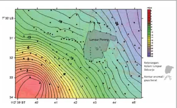 Gambar 8. Kontur anomali gayaberat daerah Porong, dengan interval 0,5 mgal.