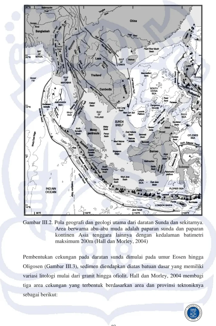Gambar III.2. Pola geografi dan geologi utama dari daratan Sunda dan sekitarnya. 