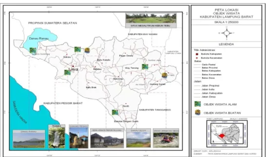 Gambar  1.  Peta  Lokasi  dan  Jenis  Objek  Wisata  di  Wilayah  Kabupaten  Lampung  Barat Tahun 2014 
