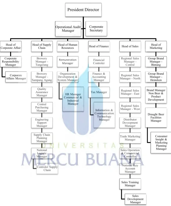 Gambar 4.1. Struktur Organisasi PT. Multi Bintang Indonesia. Tbk Yang  menangi  brand  Heineken  ini  adalah  Jessica  Setiawan  sebagai  Manager Pemasaran Heineken sebagai narasumber utama dalam penelitian ini