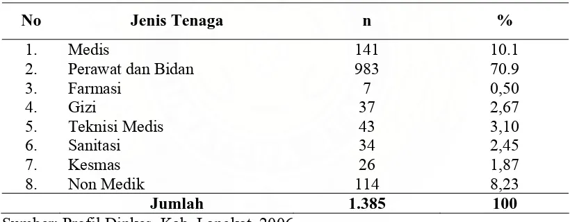 Tabel 4.2. Tenaga Kesehatan di Kabupaten Langkat pada Tahun 2006  