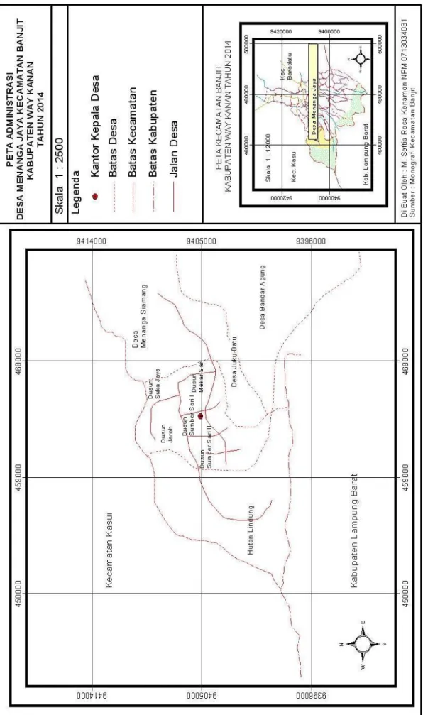 Gambar 3. Peta Administrasi Desa Menanga Jaya Kecamatan Banjit Kabupaten Way Kanan Tahun 2014