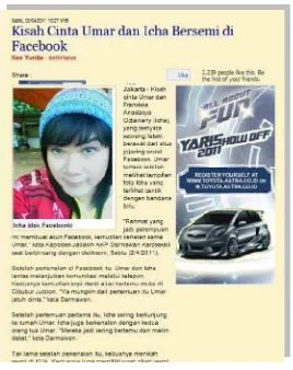 Gambar 4: Berita tentang kasus pemalsuan identitas dalam facebook 