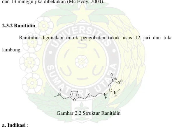 Gambar 2.2 Struktur Ranitidin  a. Indikasi : 