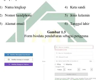 Gambar 1.3 Form biodata pendaftaran sebagai pengguna 
