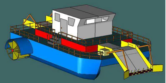 Gambar 3. Desain Aquatic Weedand Trash Skimmer Boat 