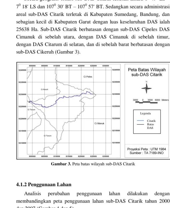 Gambar 3. Peta batas wilayah sub-DAS Citarik 