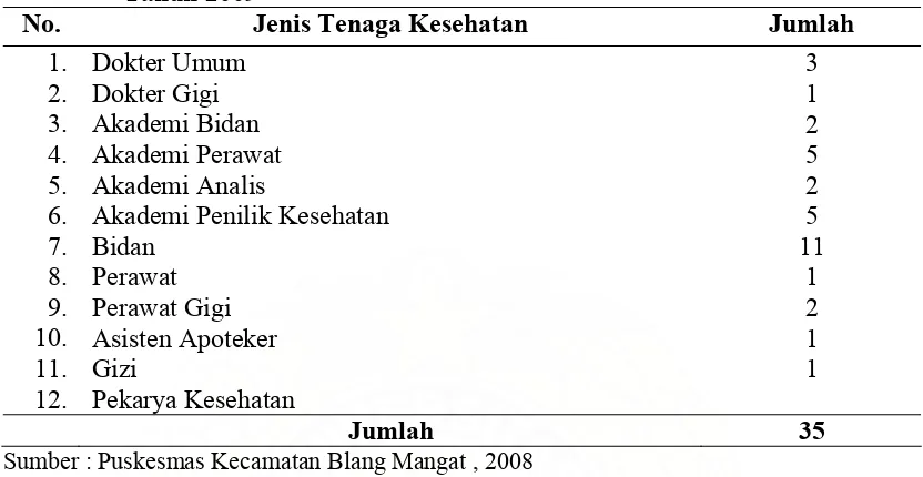 Tabel 4.3. Jenis  dan  Jumlah  Tenaga  Kesehatan  di  Puskesmas  Blang Mangat   Tahun 2009 