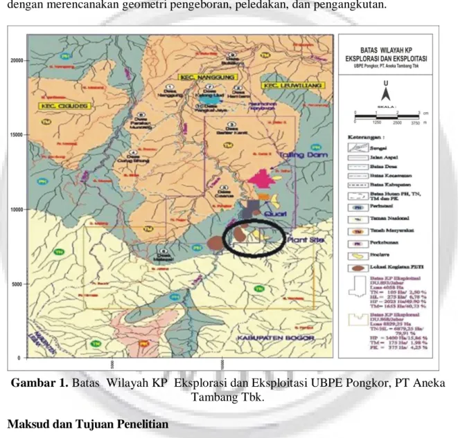 Gambar 1. Batas  Wilayah KP  Eksplorasi dan Eksploitasi UBPE Pongkor, PT Aneka  Tambang Tbk