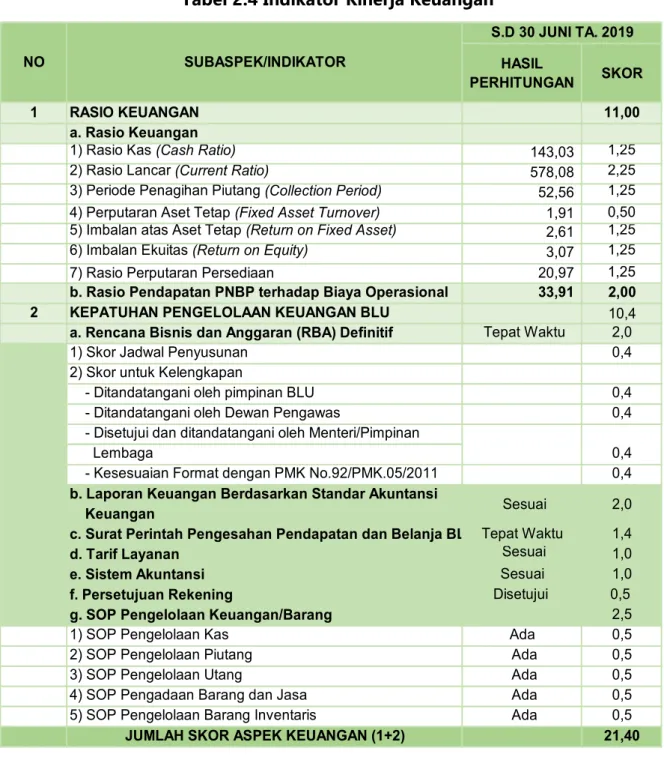 Tabel 2.4 Indikator Kinerja Keuangan 