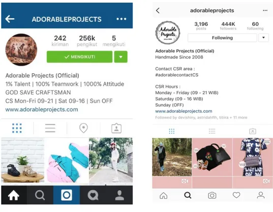 Gambar 1.3 : Akun Instagram Adorable Projects akhir tahun 2015 (kiri)  dan akhir tahun 2016 (kanan) 