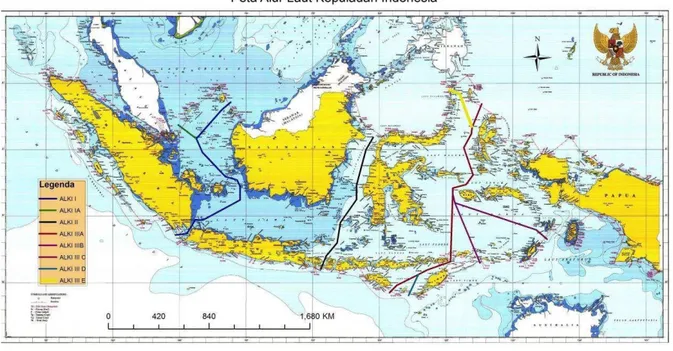 Gambar 4. Peta Alur Laut Kepulauan Indonesia  Pada  ALKI  tersebut  kapal  asing 