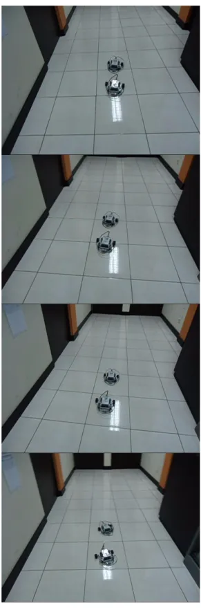 Gambar 7. Formasi Dua Robot NXT  Mindstorms: (a) Berurutan dan (b) 