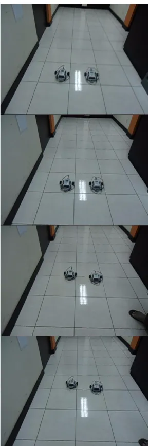 Gambar 8. Pergerakan Dua Robot NXT  Mindstorms Formasi Berurutan 