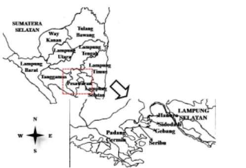 Gambar 1: Peta Lokasi Budidaya Udang Vaname (Litopenaeus vannamei ) di  Kabu-paten Pesawaran