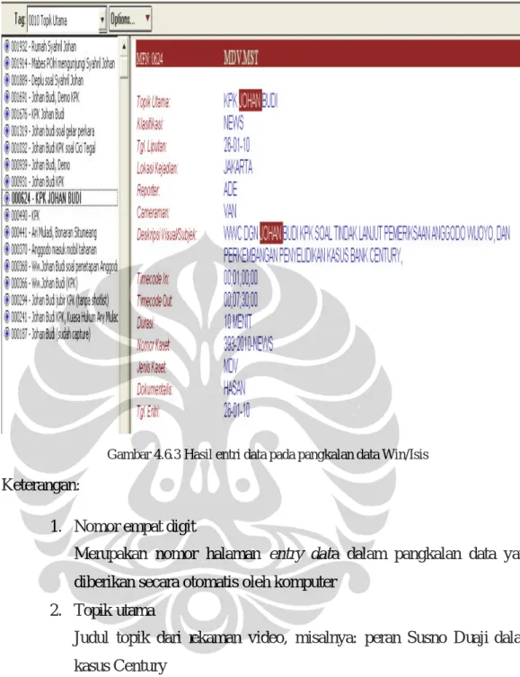 Gambar 4.6.3 Hasil entri data pada pangkalan data Win/Isis  