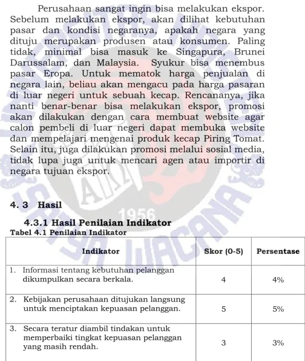 Tabel 4.1 Penilaian Indikator   