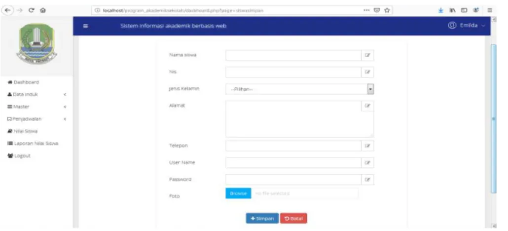 Gambar 9 Form Data Induk Siswa 