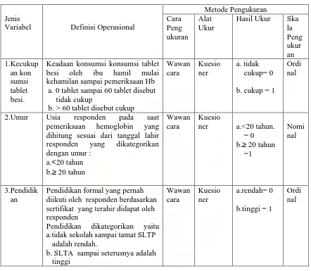 Tabel  3.1 Definisi Operasional dan Metode Pengukuran Variabel Independen 