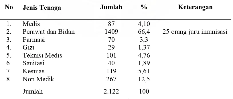 Tabel  4.1. Distribusi Tenaga Kesehatan yang Bekerja Dibidang Kesehatan  di Kabupaten Aceh Utara Tahun 2006  