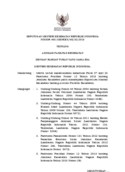 Keputusan Menteri Kesehatan Republik Indonesia Nomor 455menkesskxi2013 Tentang Asosiasi 3310