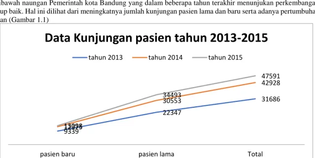 Gambar 1.1 Kunjungan  Pasien Baru Lama Tahun 2013-2015  (Sumber : PPK-BLUD Rumah Sakit Khusus  Gigi dan Mulut Kota Bandung) 
