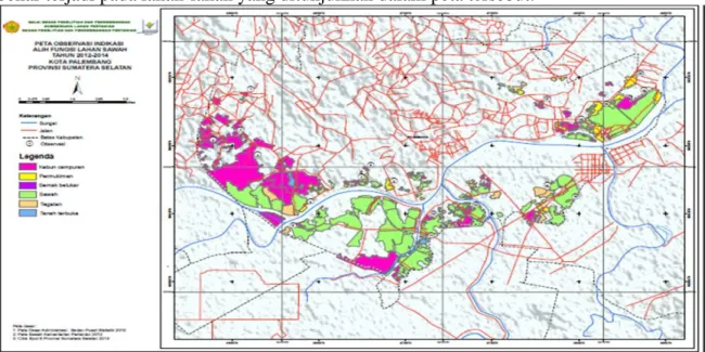 Gambar 1. Peta Observasi Indikasi Alih Fungsi Lahan Kota Palembang (BBSDLP, 2015) 