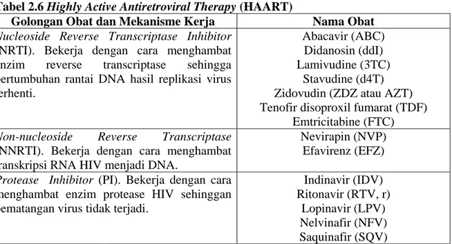 Tabel 2.6 Highly Active Antiretroviral Therapy (HAART) 