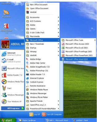 Gambar 1. Akses MS Word dari Start => Programs 