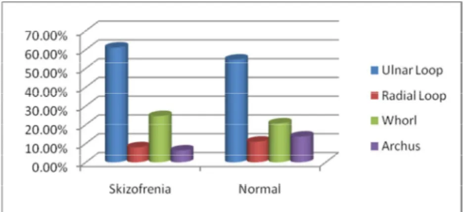Tabel 10. Jumlah Sulur pada Ujung Jari Pasien Skizofrenia Di Rumah Sakit Jiwa Daerah  Surakarta dan Responden Normal 
