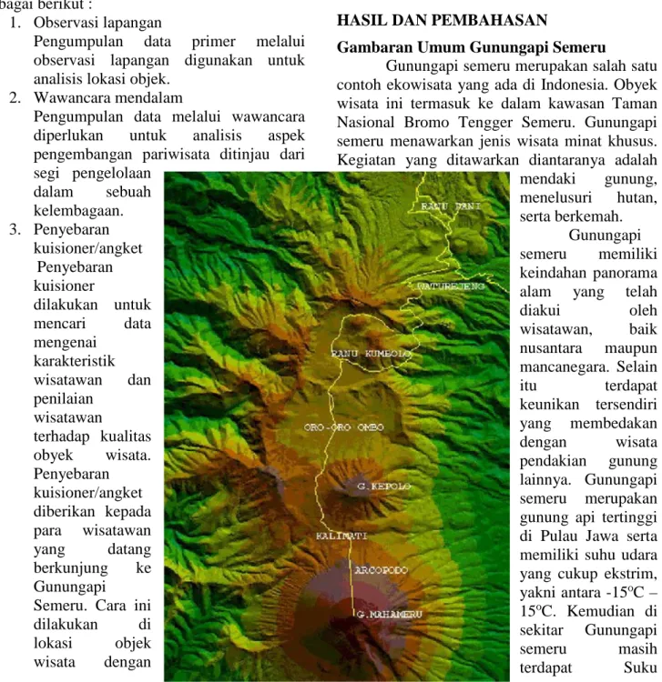 Gambar 1. Peta Jalur Pendakian Gunungapi Semeru  (Sumber : Profil Taman Nasional Bromo Tengger Semeru) 