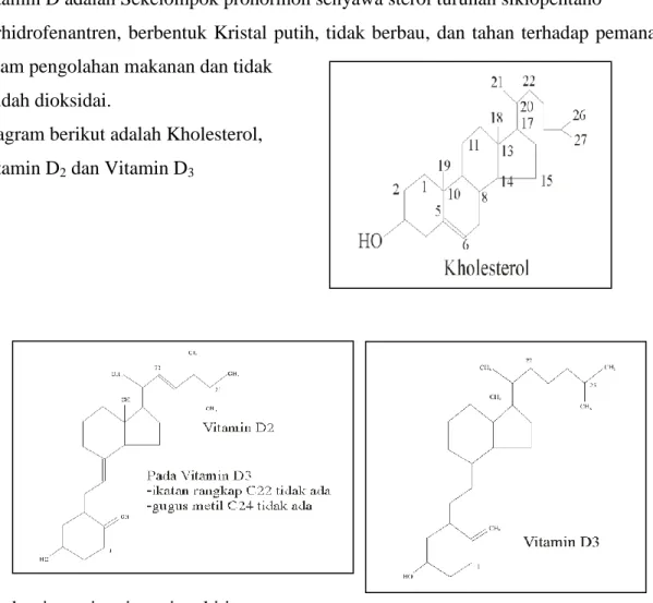 Diagram berikut adalah Kholesterol,   Vitamin D 2  dan Vitamin D 3 