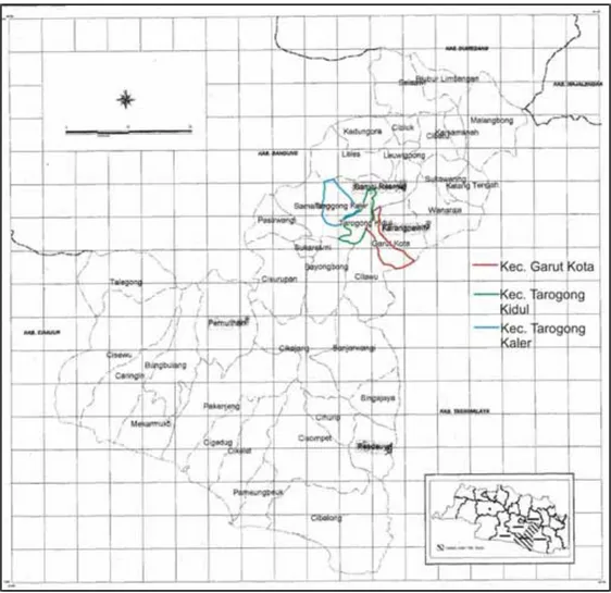 Gambar 2.1. Peta Wilayah Kecamatan Garut Kota, Kecamatan Tarogong Kaler,  dan Kecamatan Tarogong Kidul 