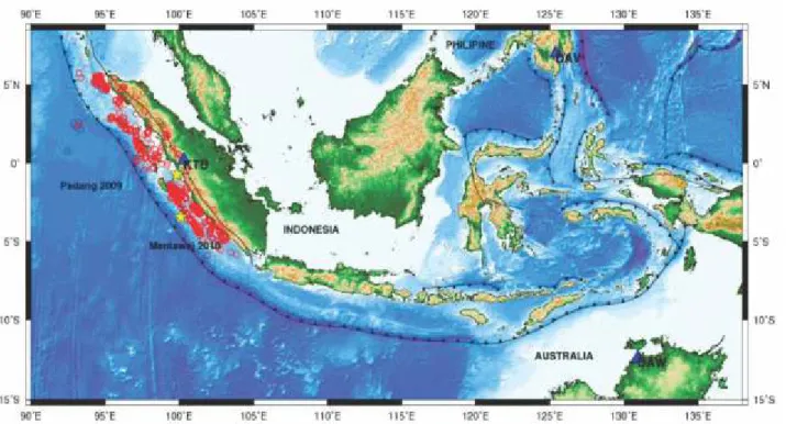 Gambar  1.  memperlihatkan  penyebaran  gempabumi  di  Sumatera  tahun  2002  -    April  2012  [2]