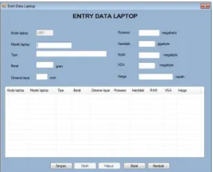 Gambar 16 Rancangan Layar Entry Data Laptop 