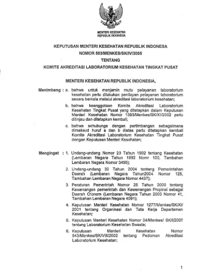 Keputusan Menteri Kesehatan Republik Indonesia Nomor 503/MENKES/SK/IV ...