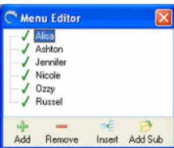Gambar  10. Jendela Menu Editor Menu Editor  digunakan untuk membuat link  dari menu ke satu atau lebih scene