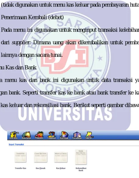 Gambar 2.10 Menu Kas dan Bank Program Zahir  a.  Transfer Kas 