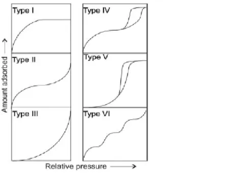 Gambar 2.2  Klasifikasi isoterm sorpsi uap air dan berbagai bentuknya  (Sing,  et al., 1985) 