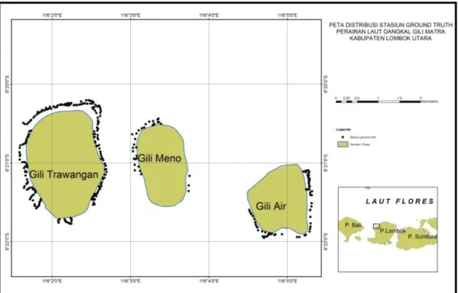 Gambar 2. Peta sebaran ground truth dalam penyusunan peta habitat perairan laut  dangkal di lokasi penelitian
